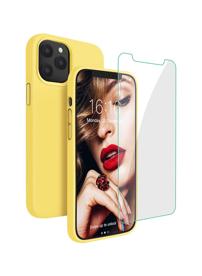 Rock Pow Silicone Shockproof Phone Case With Tempered Screen Protector For iPhone 12/12 Pro Yellow