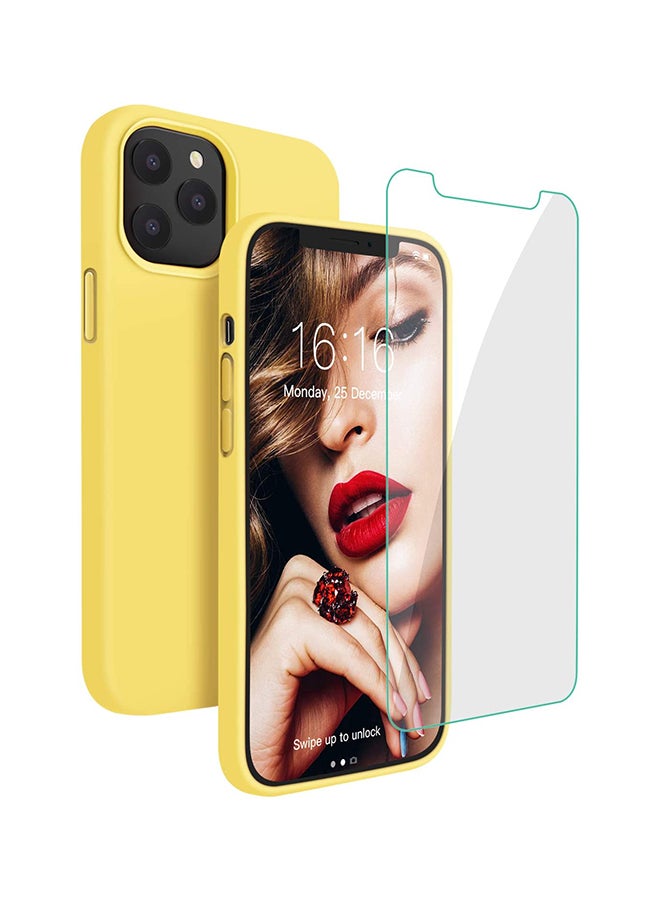 Rock Pow Silicone Shockproof Phone Case With Tempered Screen Protector For iPhone 12 Pro Max Yellow