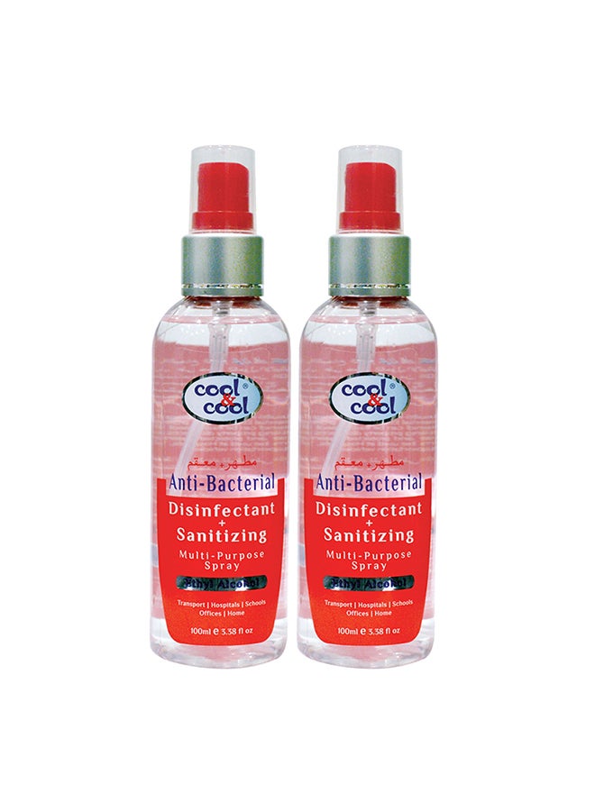 Cool & Cool Anti Bacterial Disinfectant +Sanitizing Multi Purpose Spray 100ml Pack of 2 Red  - Image 1