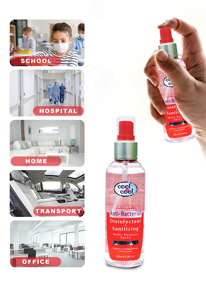 Cool & Cool - Anti Bacterial Disinfectant +Sanitizing Multi Purpose Spray 100ml Pack of 6 Red - Image 1