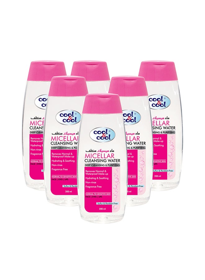 Cool & Cool Micellar Cleansing Water, 200ml x 6 - Image 1