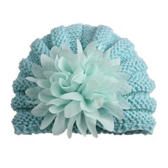 Infant Woolen Turban with Flower Blue