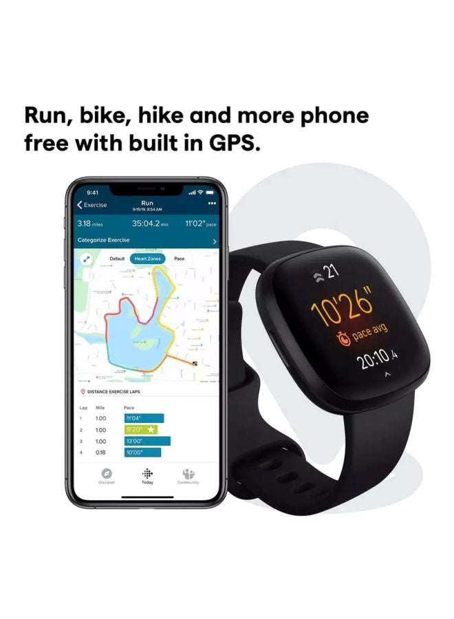 Fitbit - Versa 3 Health & Fitness Smartwatch with 6-months Premium Membership Included Built-in GPS Daily Readiness Score and Up To 6+ Days Battery Black/Black Aluminium - Image 1