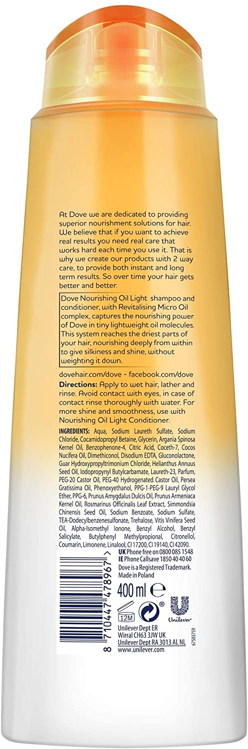 Dove Nourishing Oil Light Hair Shampoo 400ml  - Image 4