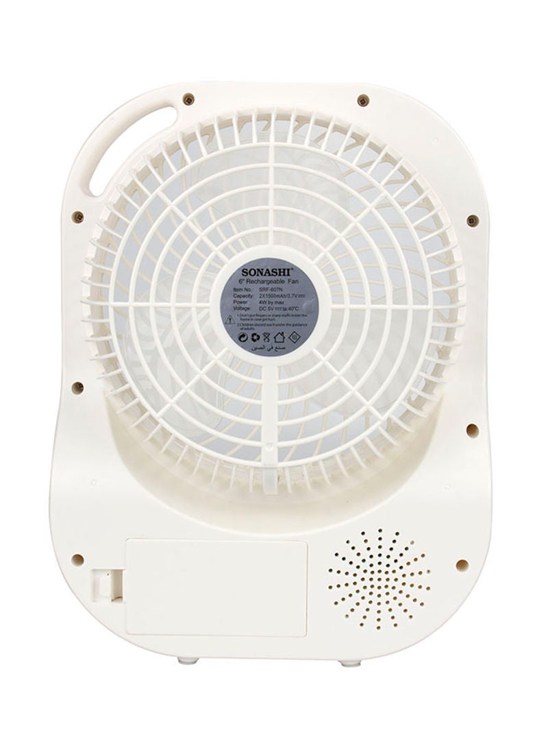 SONASHI - 6 Inch Rechargeable Mini Fan With Led Light - 3 Speeds High/Medium/Low | Solar Charge & Power Bank Functions | Continuous Working Of 3 Hours(High), 6 Hours(Mid) & 14 Hours(Low) SRF-607NB Black/White - Image 1