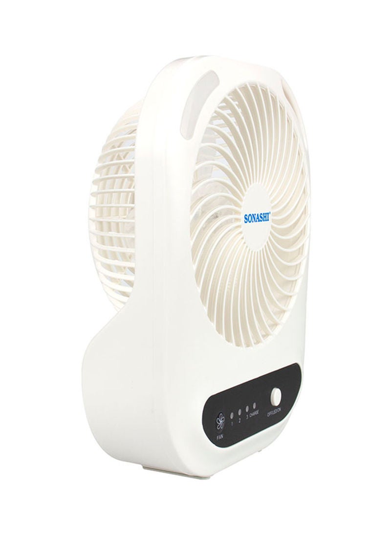 SONASHI - 6 Inch Rechargeable Mini Fan With Led Light - 3 Speeds High/Medium/Low | Solar Charge & Power Bank Functions | Continuous Working Of 3 Hours(High), 6 Hours(Mid) & 14 Hours(Low) SRF-607NB Black/White - Image 1