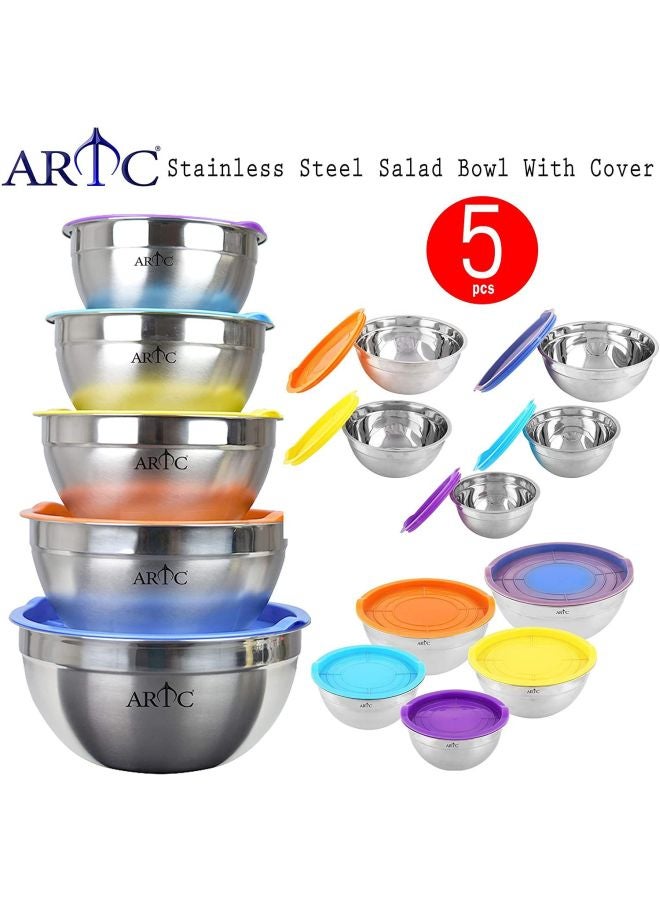 5-Piece Stainless Steel Serving Storage Bowls Set Silver 1x18,1x20,1x22,1x24,1x26cm