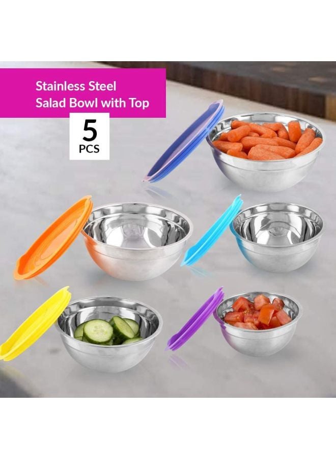 5-Piece Stainless Steel Serving Storage Bowls Set Silver 1x18,1x20,1x22,1x24,1x26cm
