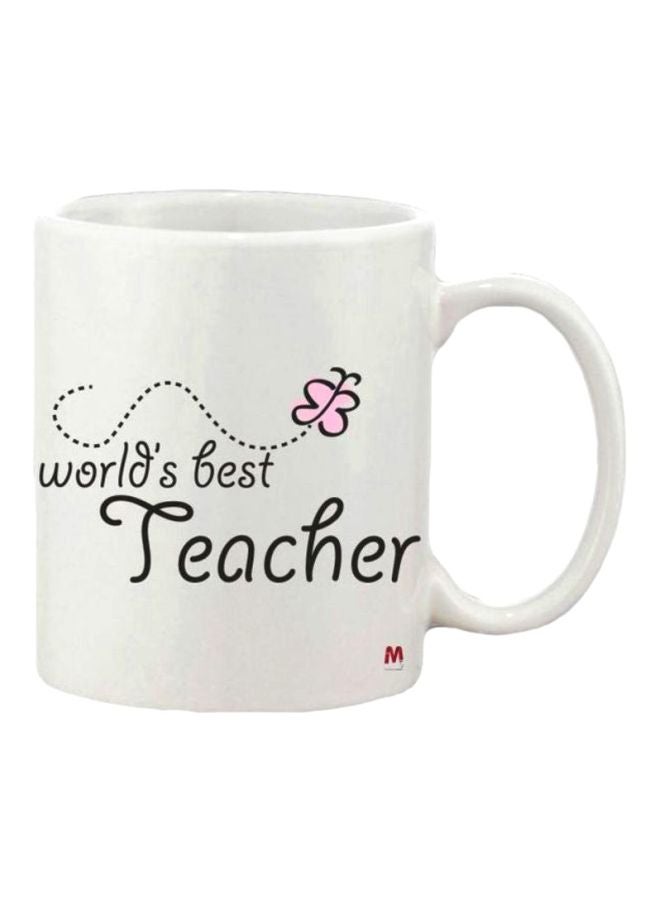 Spectrum - World's Best Teacher Printed Mug White/Black/Pink - Image 1