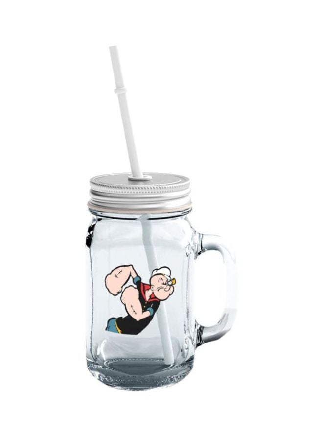 LOUD UNIVERSE Glass Mason Jar With Lid And Straw Clear/Silver  - Image 1