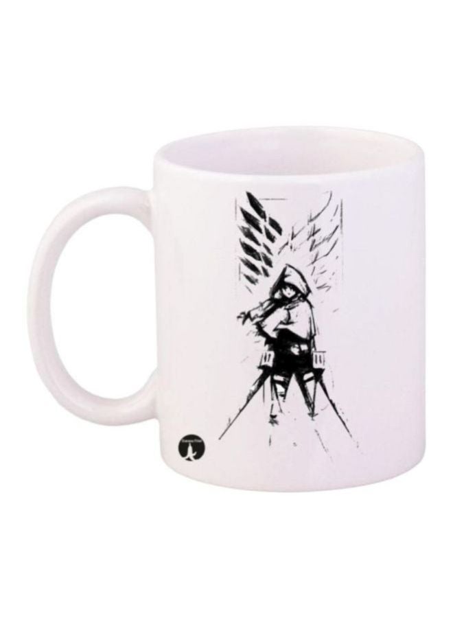 BP Durable Heat-resistant Thick Wall Designed Ergonomic Handled Anime Attack On Titan Printed Mug White/Black