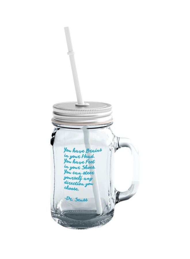LOUD UNIVERSE Glass Mason Jar With Lid And Straw Clear/Silver/Blue  - Image 1