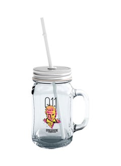 Glass Mason Jar With Lid And Straw Dustin Face Clear