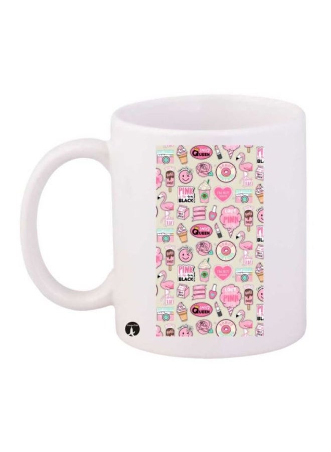 كوب مطبوع بأشياء أبيض/وردي/بيج