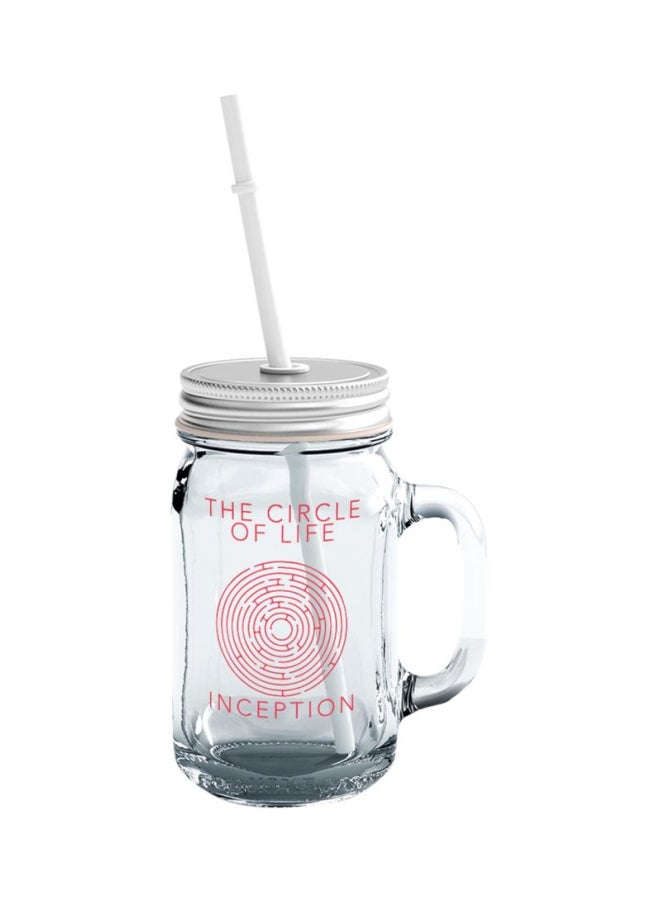 LOUD UNIVERSE Glass Mason Jar With Lid And Straw Clear/Silver/Red 
