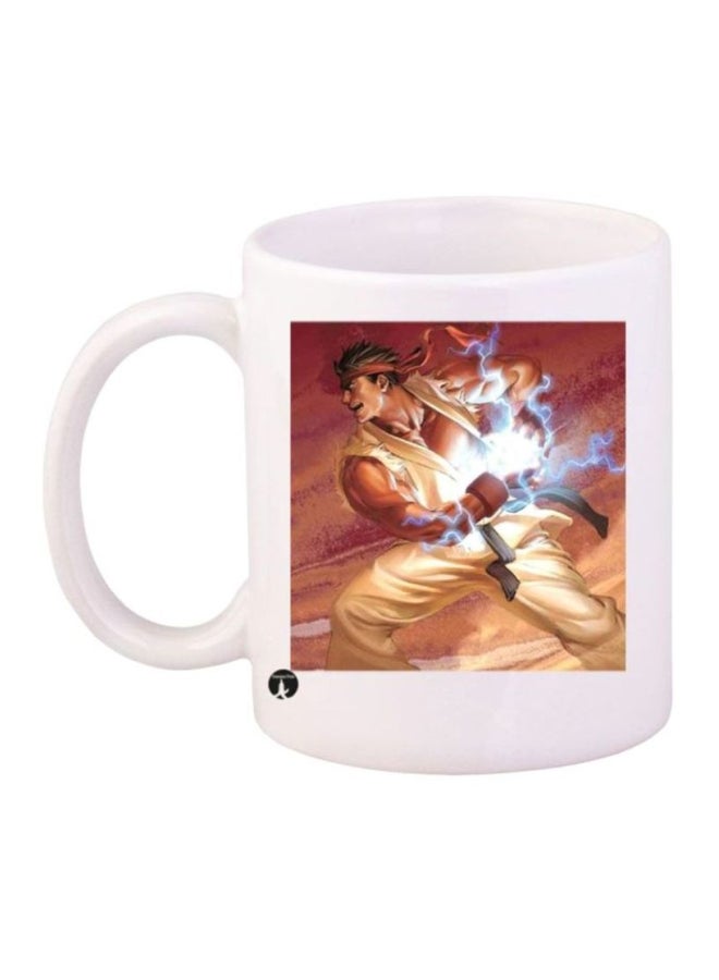 مج مزين بطبعة لعبة Street Fighter أبيض/ بني/ أبيض