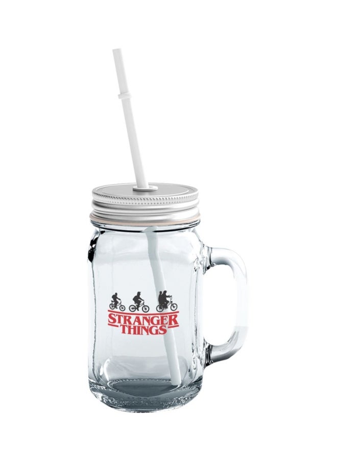 LOUD UNIVERSE Glass Mason Jar With Lid And Straw Clear/Red/Black 