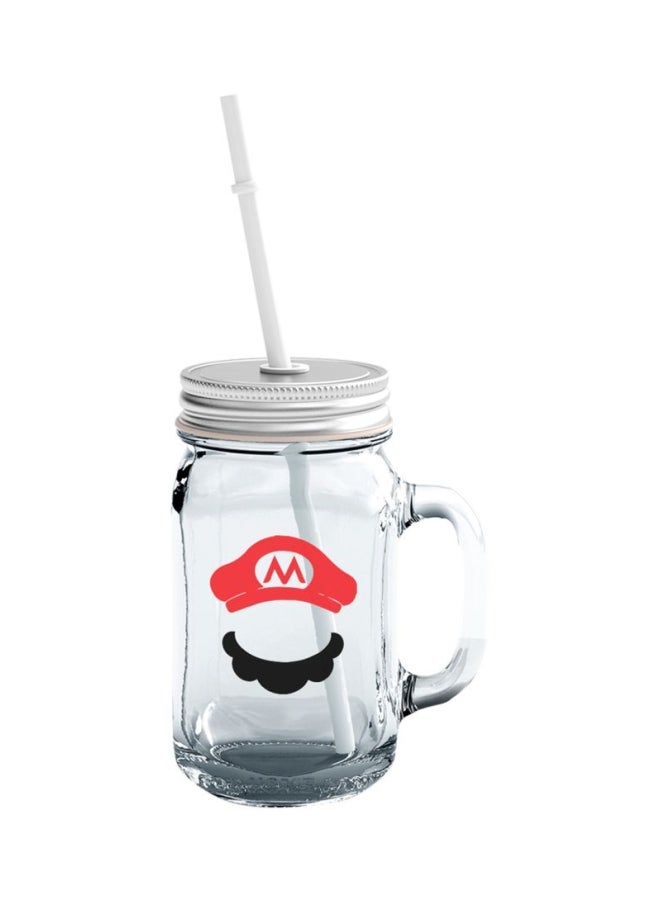 LOUD UNIVERSE Glass Mason Jar With Lid And Straw Clear/Silver/Red 