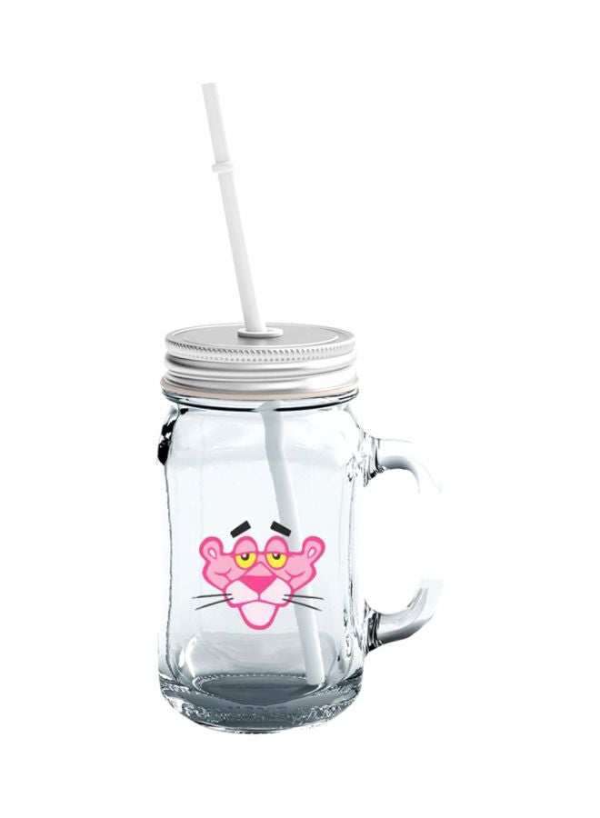 LOUD UNIVERSE Pink Panther Printed Glass Mason Jar With Straw Lid Clear/Pink  - Image 1