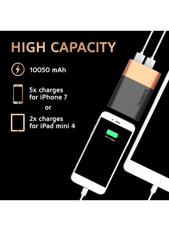 Duracell - 10050.0 mAh Powerbank 10050 mAh, Fast Charge External Battery Pack for Smartphones and USB-Powered Devices, Compatible with iPhone, Samsung Black/Rose Gold - Image 1