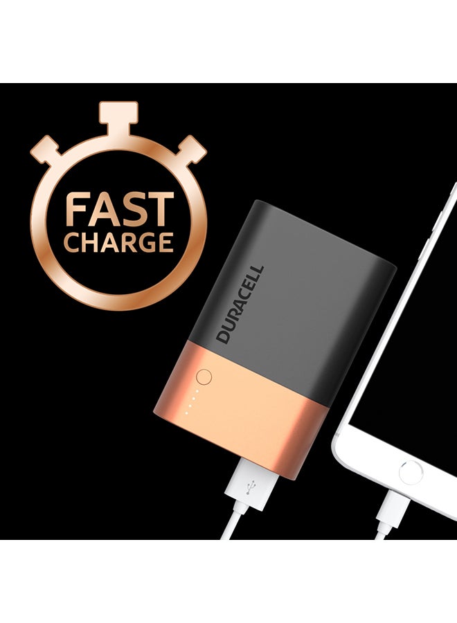Duracell - 10050.0 mAh Powerbank 10050 mAh, Fast Charge External Battery Pack for Smartphones and USB-Powered Devices, Compatible with iPhone, Samsung Black/Rose Gold - Image 1