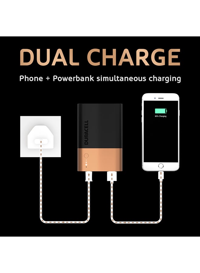 Duracell - 10050.0 mAh Powerbank 10050 mAh, Fast Charge External Battery Pack for Smartphones and USB-Powered Devices, Compatible with iPhone, Samsung Black/Rose Gold - Image 1
