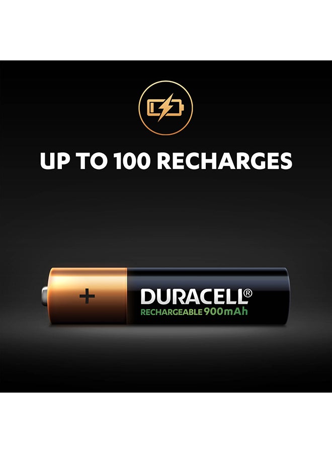 Duracell - Pack of 4 Long Lasting Rechargeable AAA 900mAh Batteries Black/Gold - Image 1