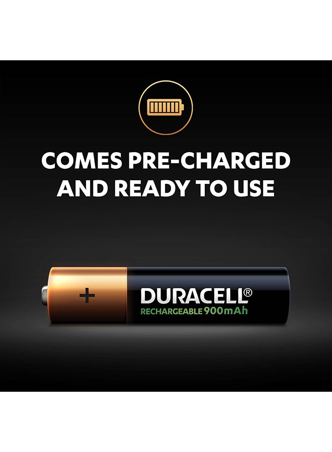 Duracell - Pack of 4 Long Lasting Rechargeable AAA 900mAh Batteries Black/Gold - Image 1