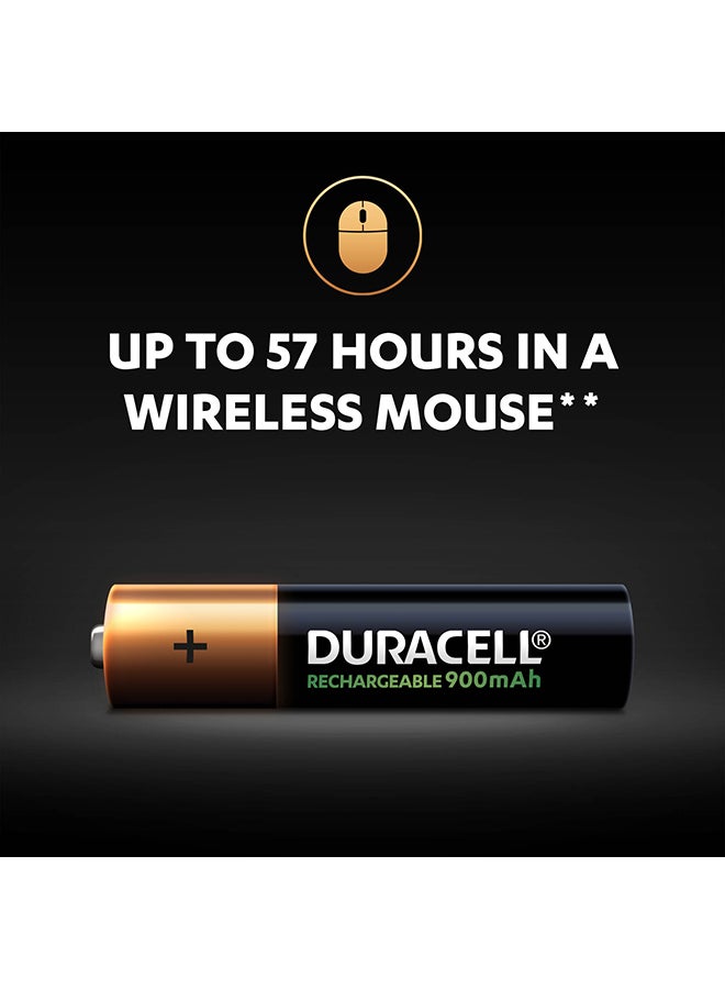 Duracell - Pack of 4 Long Lasting Rechargeable AAA 900mAh Batteries Black/Gold - Image 1