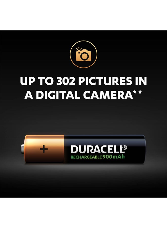 Duracell - Pack of 4 Long Lasting Rechargeable AAA 900mAh Batteries Black/Gold - Image 1