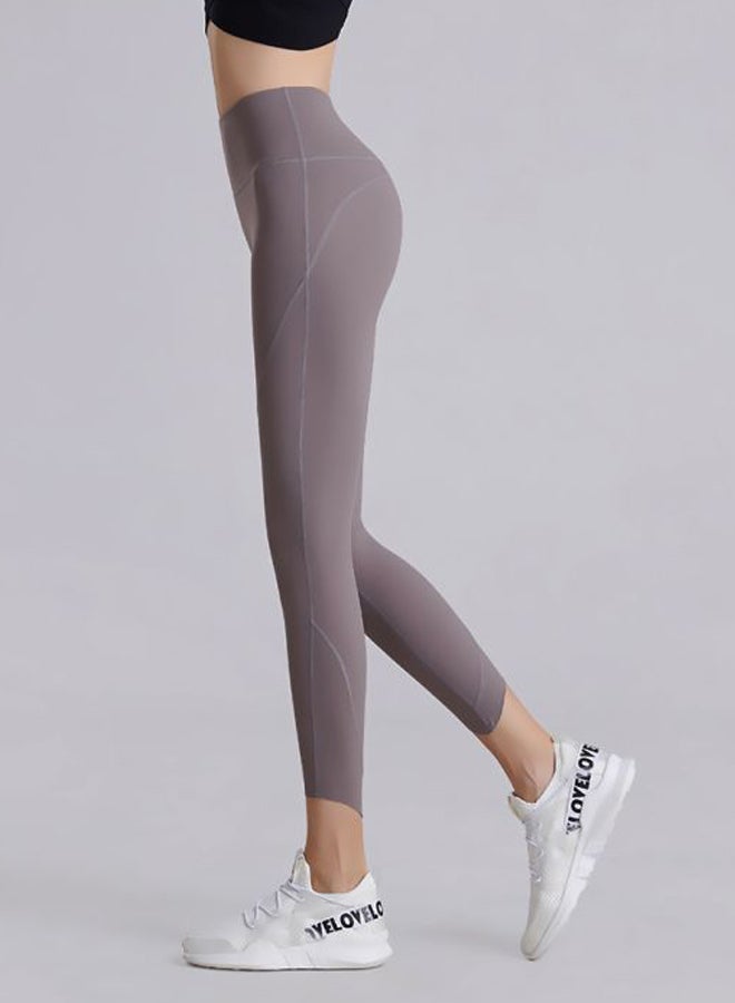 QiaoKai - Solid High Rise Leggings Purple - Image 1