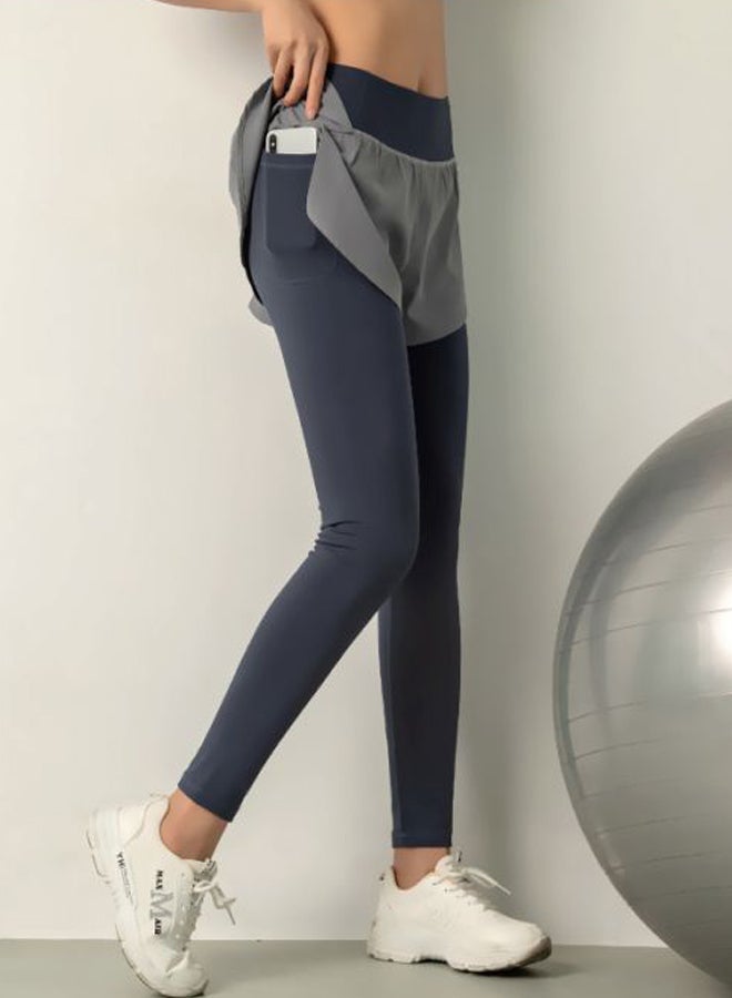 QiaoKai Solid 2-In-1 Leggings Blue/Grey - Image 5