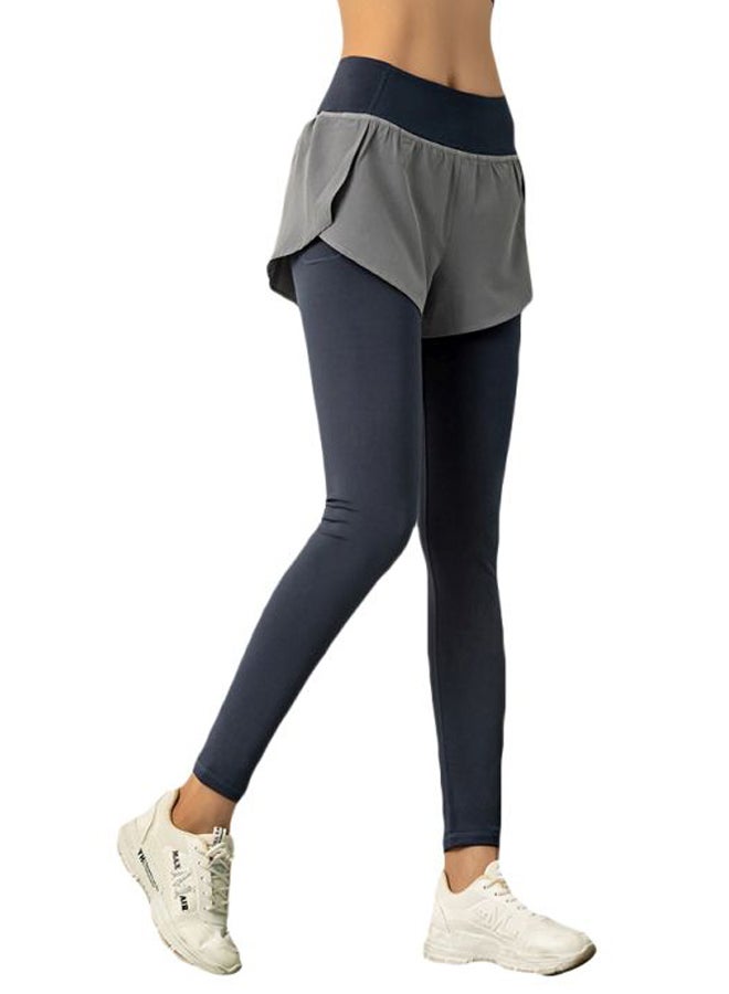 QiaoKai Solid 2-In-1 Leggings Blue/Grey - Image 1