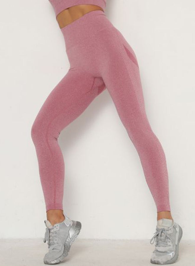 QiaoKai - Solid High Rise Leggings Pink - Image 1