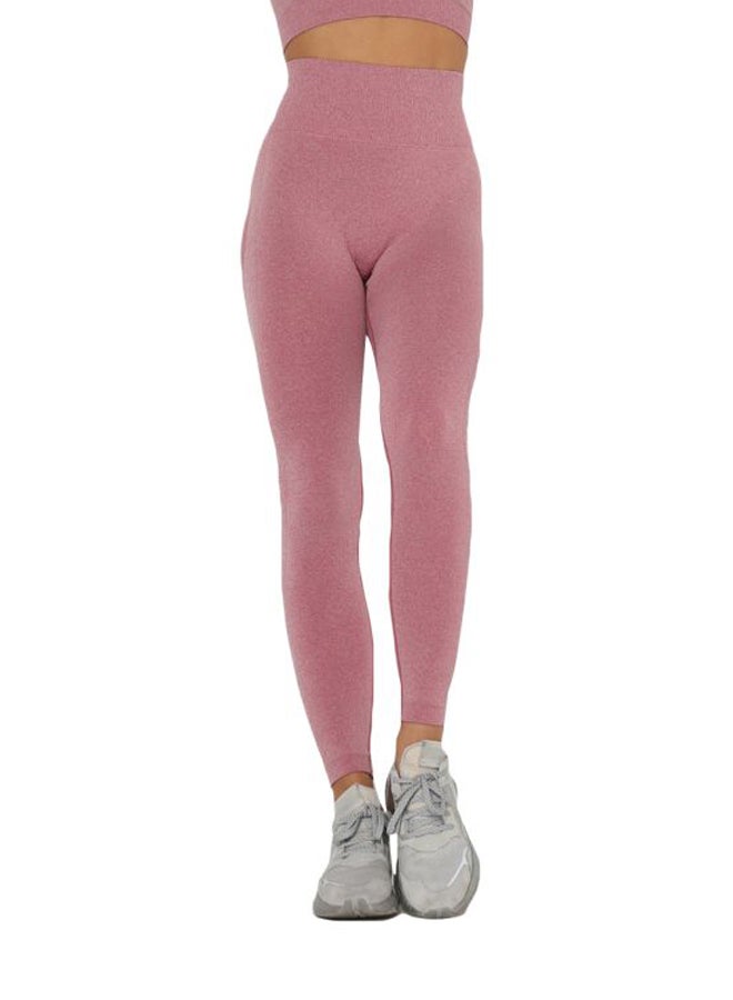 QiaoKai - Solid High Rise Leggings Pink - Image 1