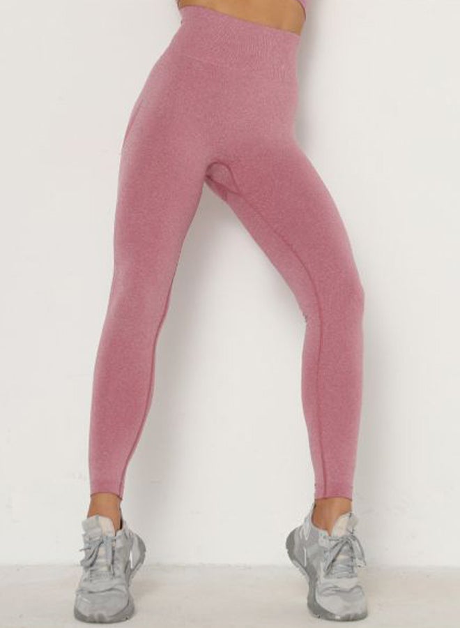 QiaoKai - Solid High Rise Leggings Pink - Image 1