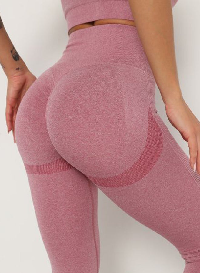 QiaoKai - Solid High Rise Leggings Pink - Image 1