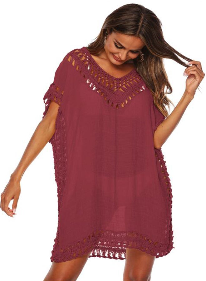 QiaoKai Lace Detailed Cover Up Burgundy  - Image 1
