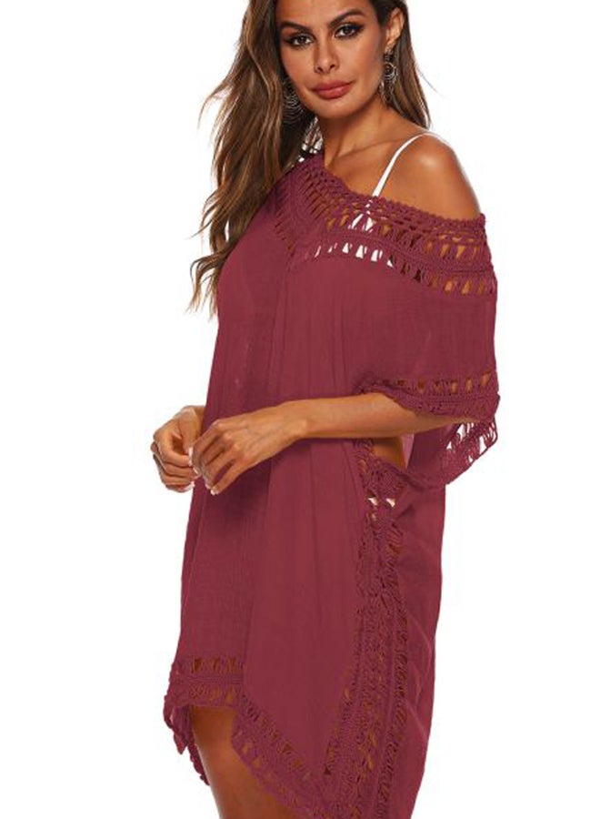 QiaoKai Lace Detailed Cover Up Burgundy  - Image 3