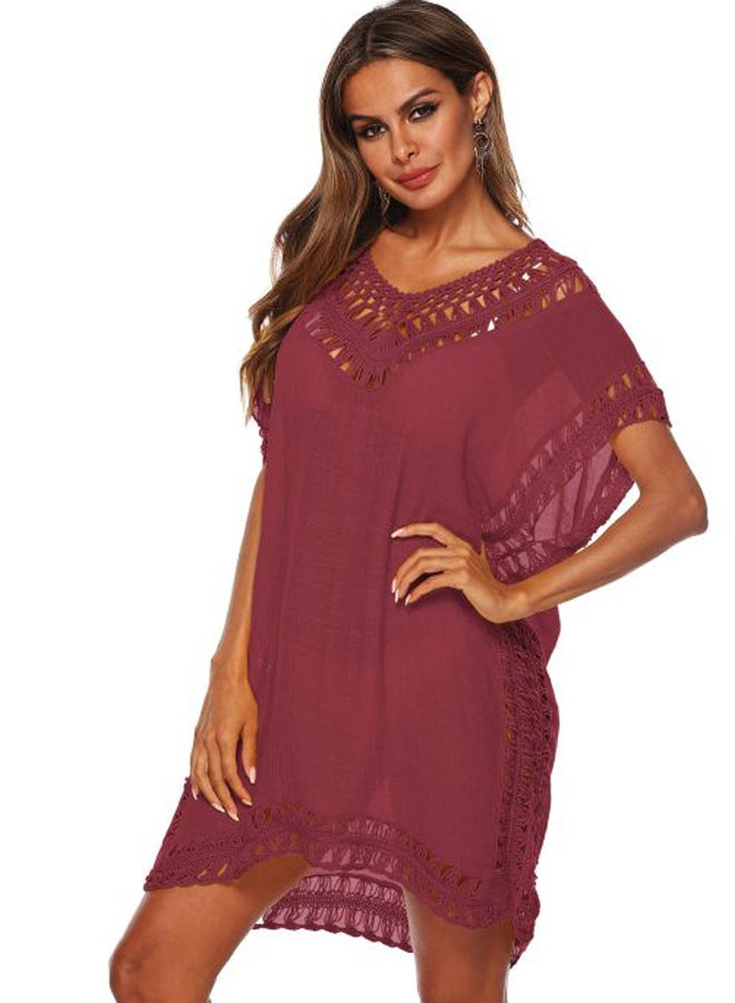 QiaoKai Lace Detailed Cover Up Burgundy  - Image 4