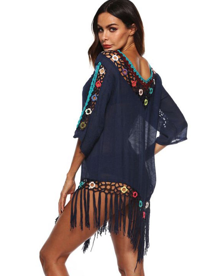 QiaoKai Lace Detailed Cover Up Navy Blue/Yellow/White  - Image 2