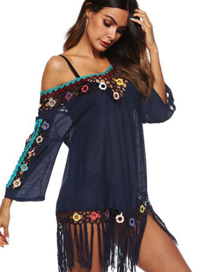 QiaoKai Lace Detailed Cover Up Navy Blue/Yellow/White  - Image 3