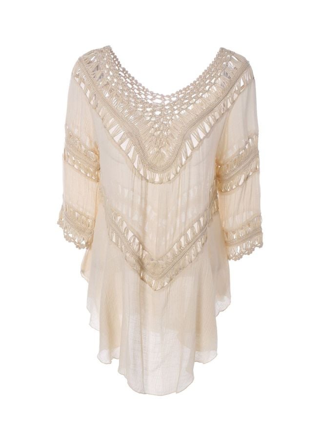 QiaoKai Asymmetrical Hem Detailed Cover Up Beige  - Image 1