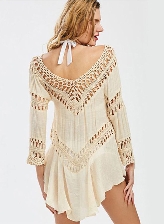 QiaoKai Asymmetrical Hem Detailed Cover Up Beige  - Image 2