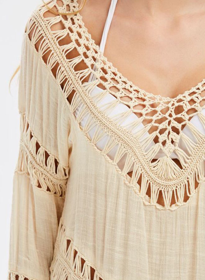 QiaoKai Asymmetrical Hem Detailed Cover Up Beige  - Image 3