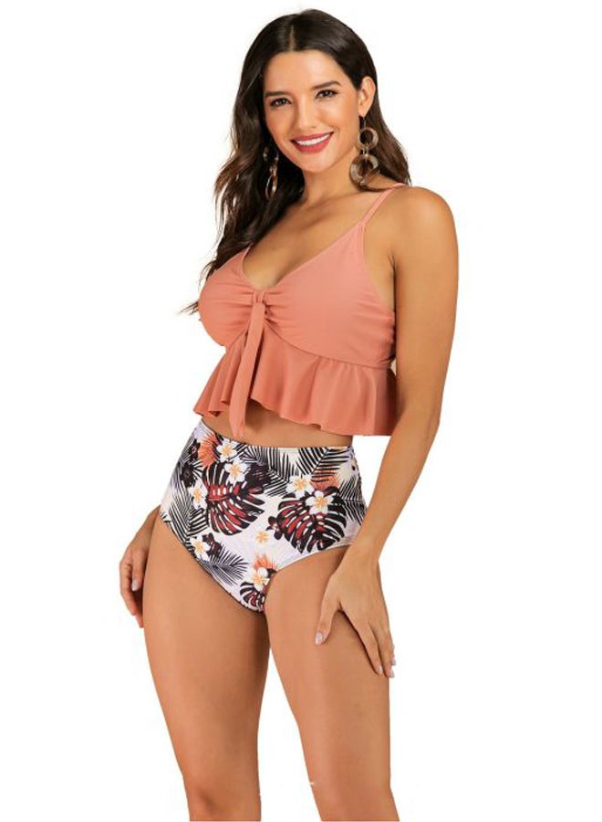 QiaoKai Floral Printed Bikini Set Salmon/White/Black  - Image 1