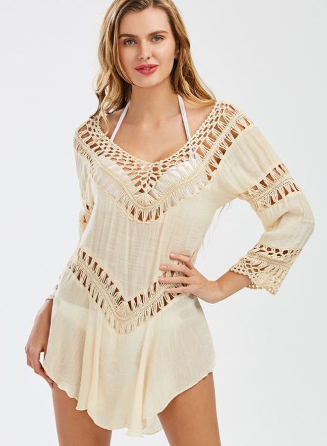 QiaoKai Asymmetrical Hem Detailed Cover Up Beige  - Image 4