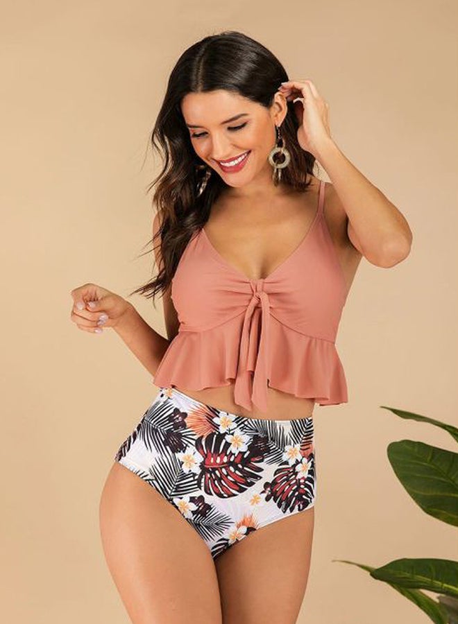 QiaoKai Floral Printed Bikini Set Salmon/White/Black  - Image 2