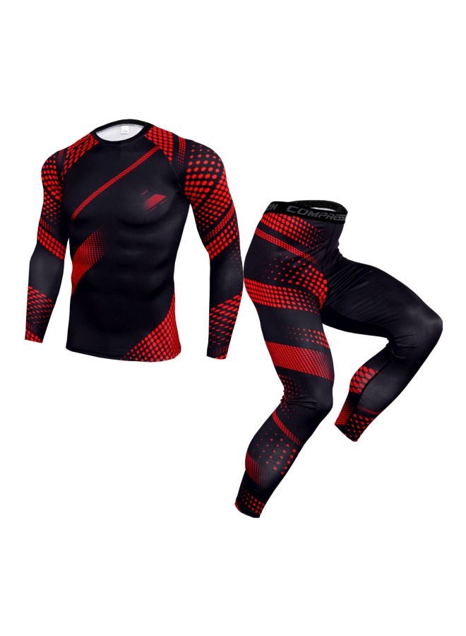 QiaoKai 2-Piece Printed Cycling Jersey Set Black/Red  - Image 1