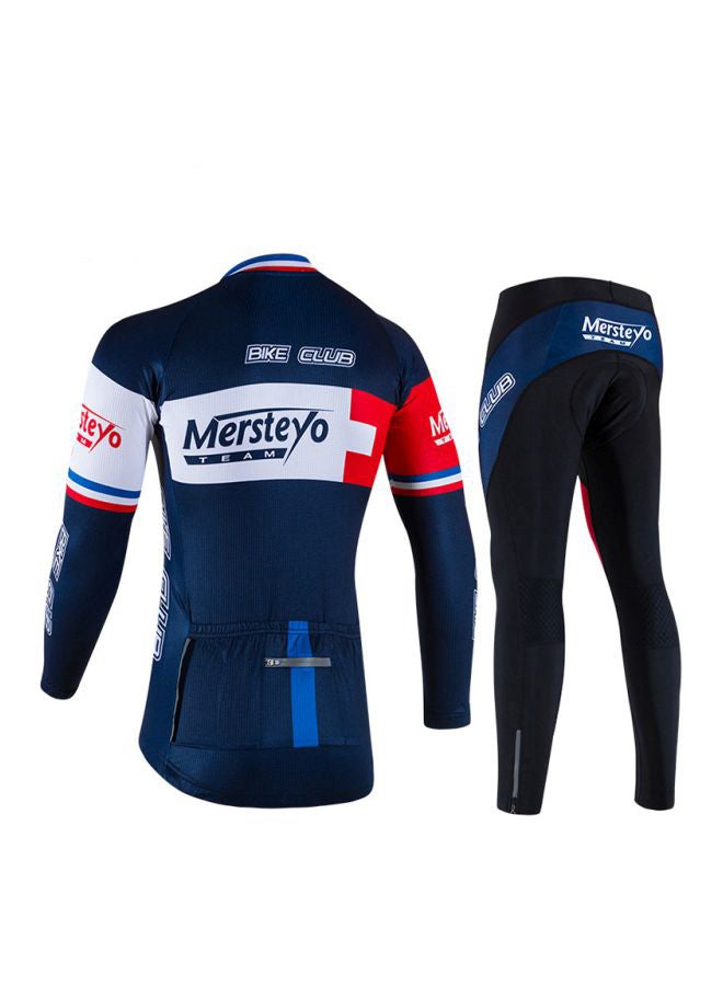QiaoKai 2-Piece Printed Cycling Suit Set Navy Blue/White/Red  - Image 2
